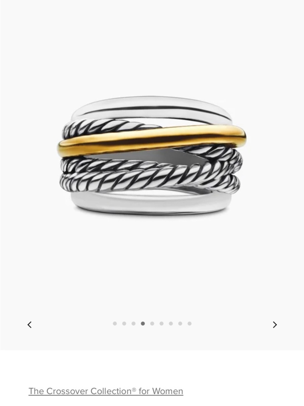 David Yurman CROSSOVER RING
Sterling Silver with 14K Yellow Gold, 14.7mm